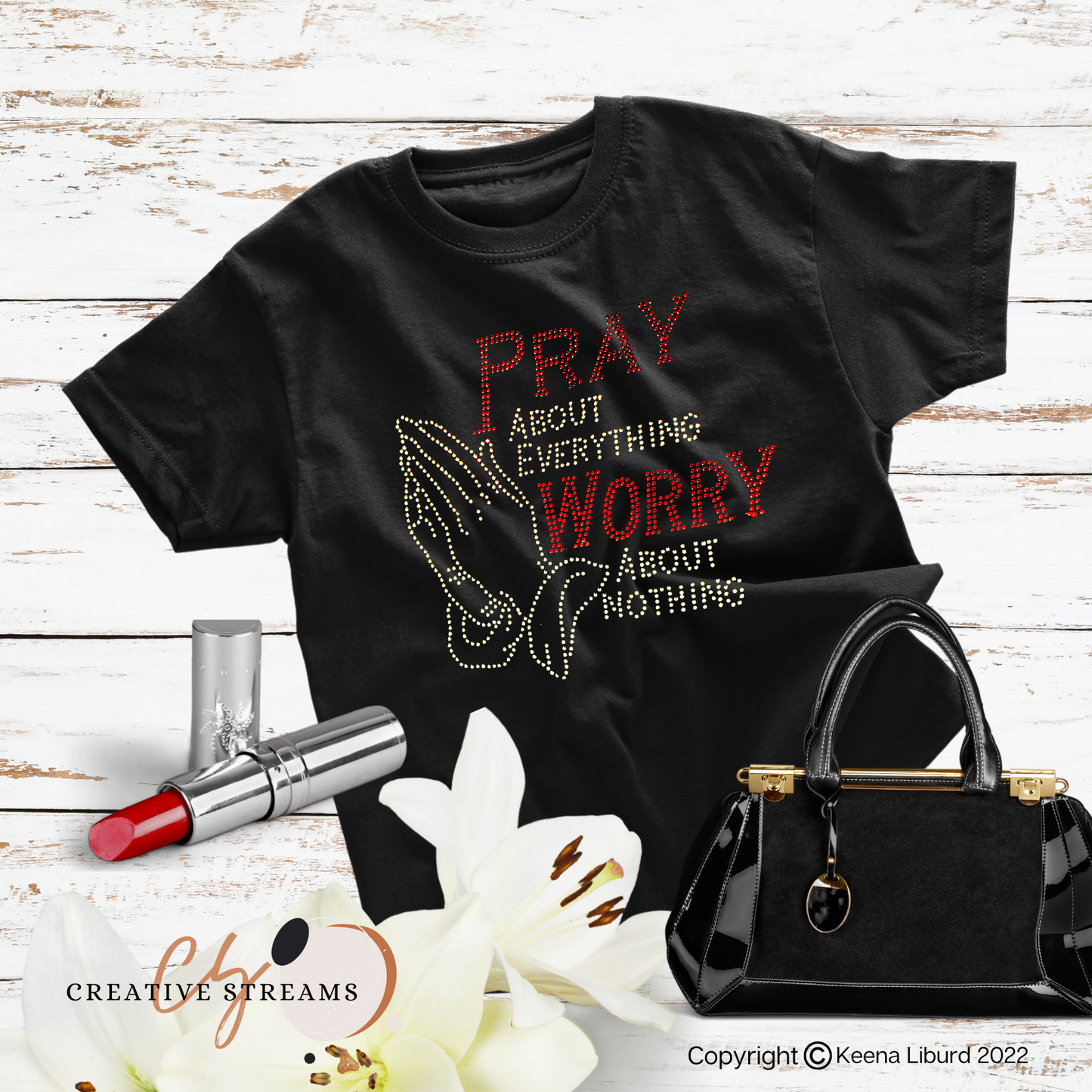 "Pray About Everything Worry About Nothing" Bling Rhinestone T-shirt